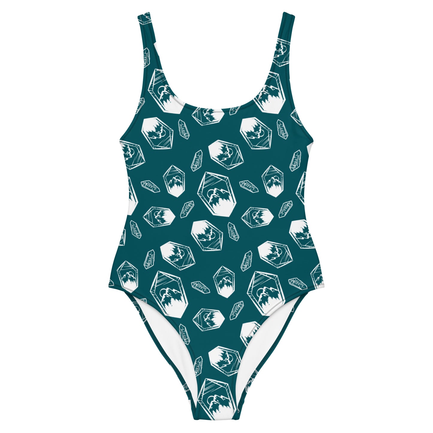 White Crystal Mountain One-Piece Swimsuit - Deep Teal