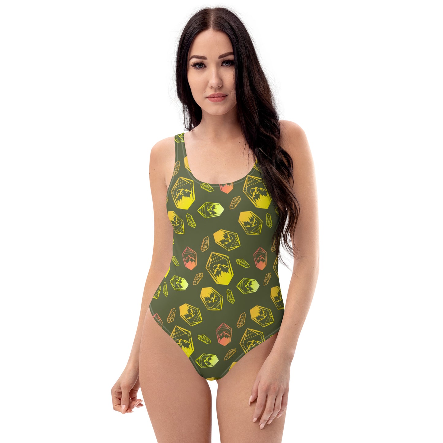 Neon Crystal Mountain One-Piece Swimsuit - Saratoga Green