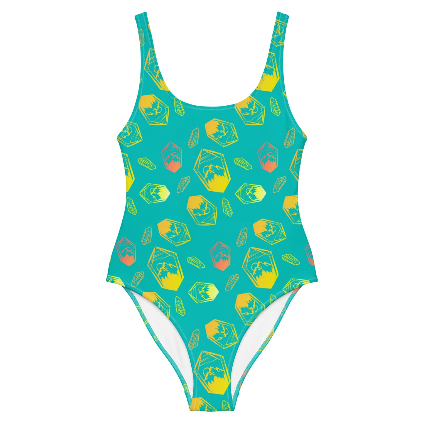 Neon Crystal Mountain One-Piece Swimsuit - Turquoise