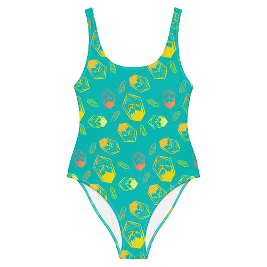 Neon Crystal Mountain One-Piece Swimsuit - Turquoise