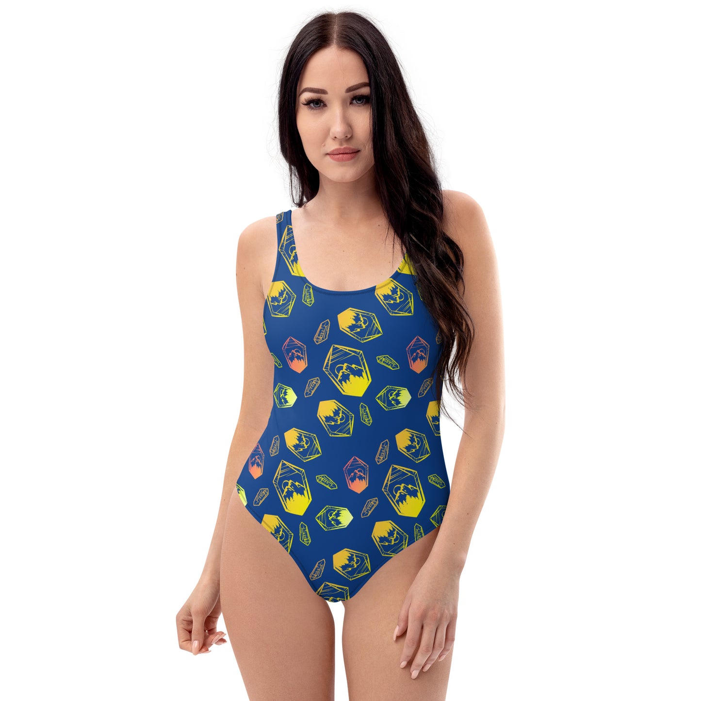 Neon Crystal Mountain One-Piece Swimsuit - Blue