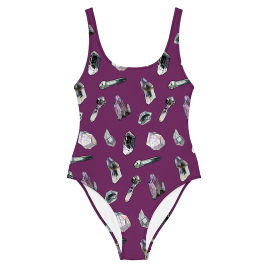 Quartz & Amethyst Tossed Print Swimsuit - Deep Plum