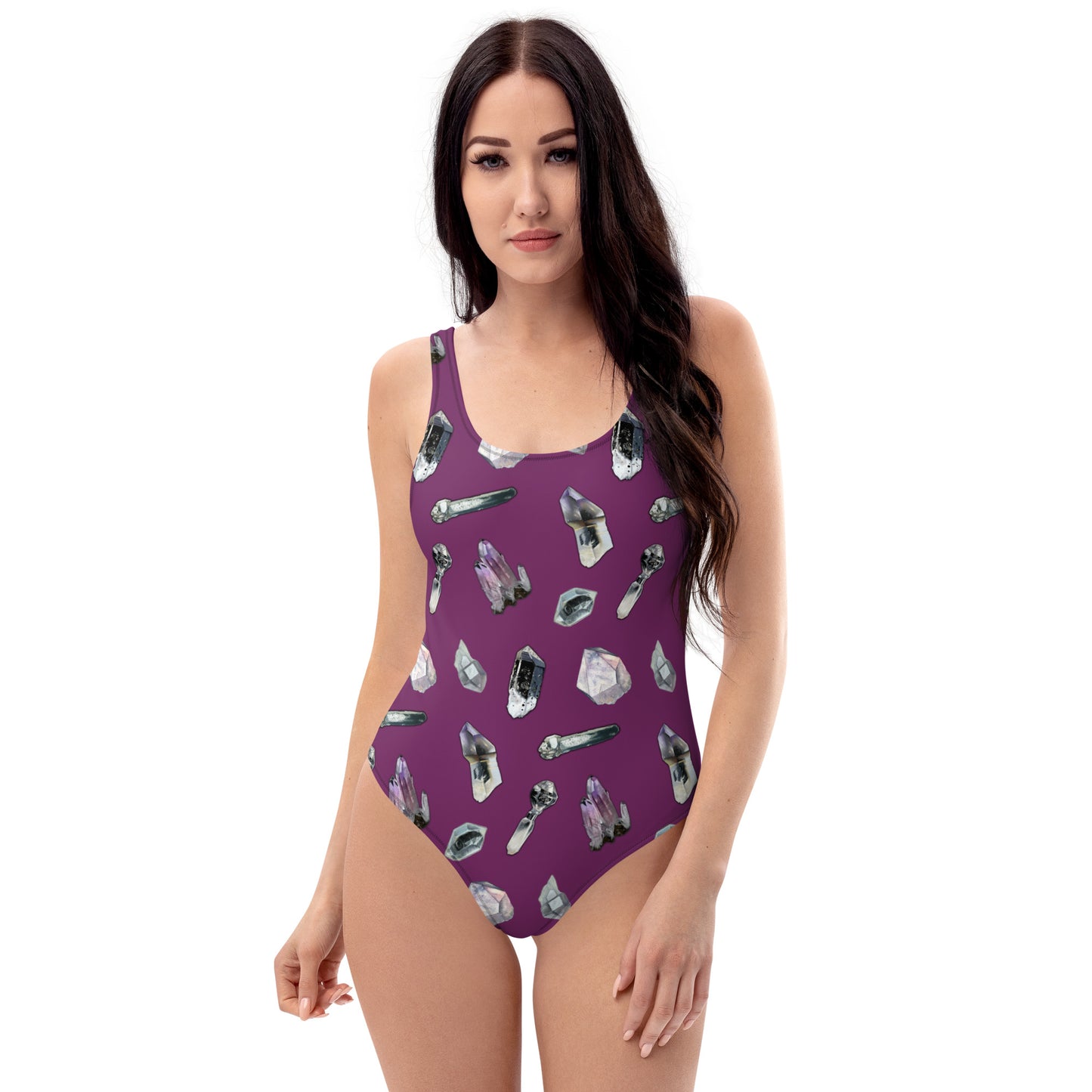 Quartz & Amethyst Tossed Print Swimsuit - Deep Plum