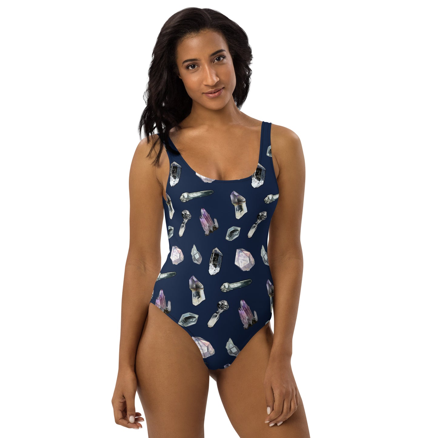 Quartz & Amethyst Tossed Print Swimsuit - Navy