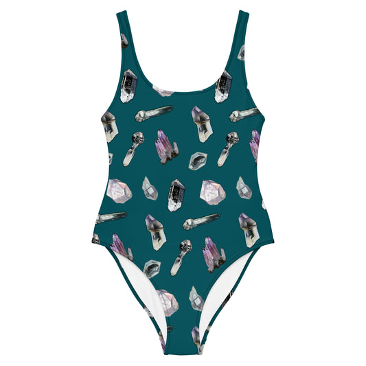 Quartz & Amethyst Tossed Print Swimsuit - Deep Teal