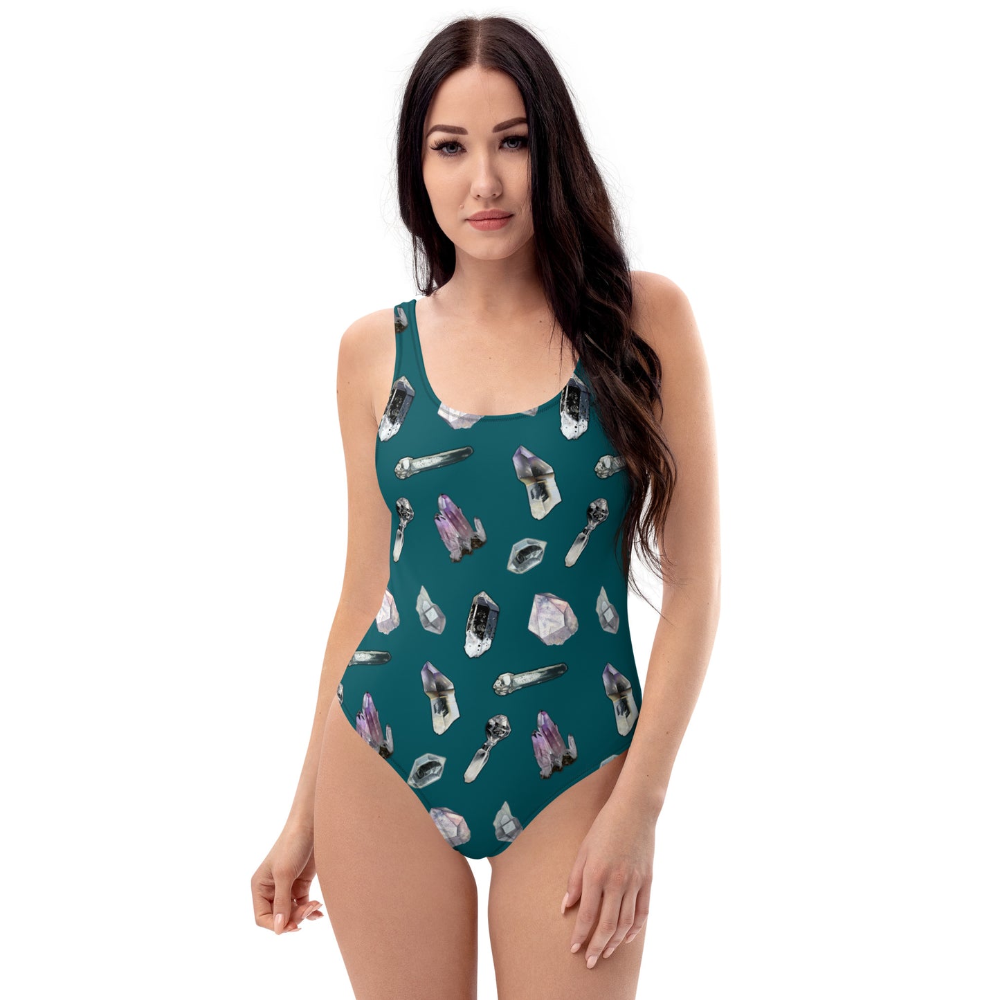 Quartz & Amethyst Tossed Print Swimsuit - Deep Teal