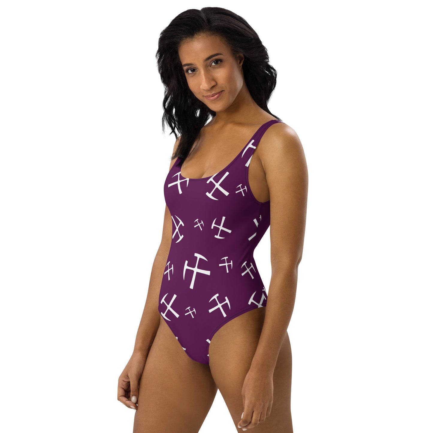 White Rockhound One-Piece Swimsuit - Deep Plum