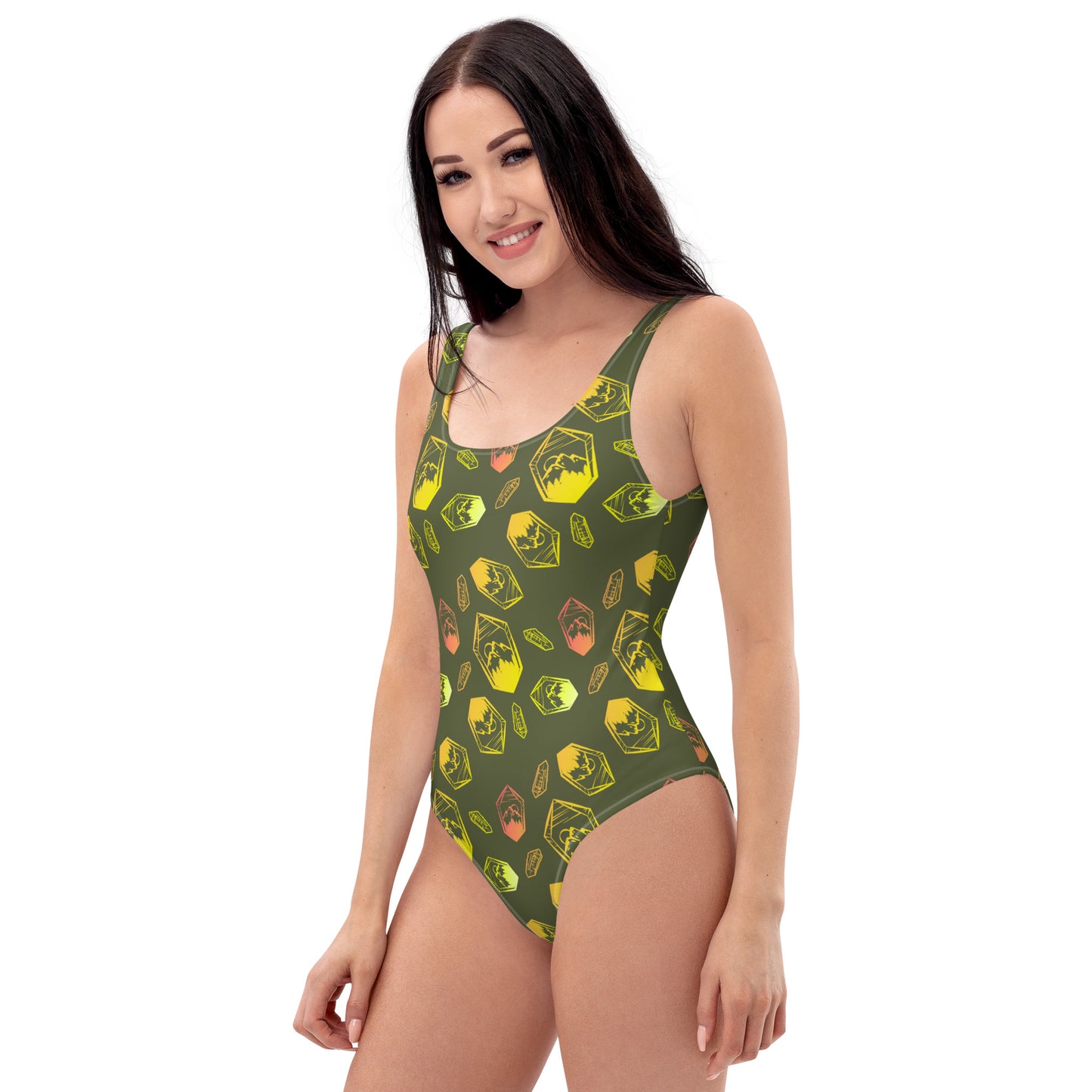 Neon Crystal Mountain One-Piece Swimsuit - Saratoga Green