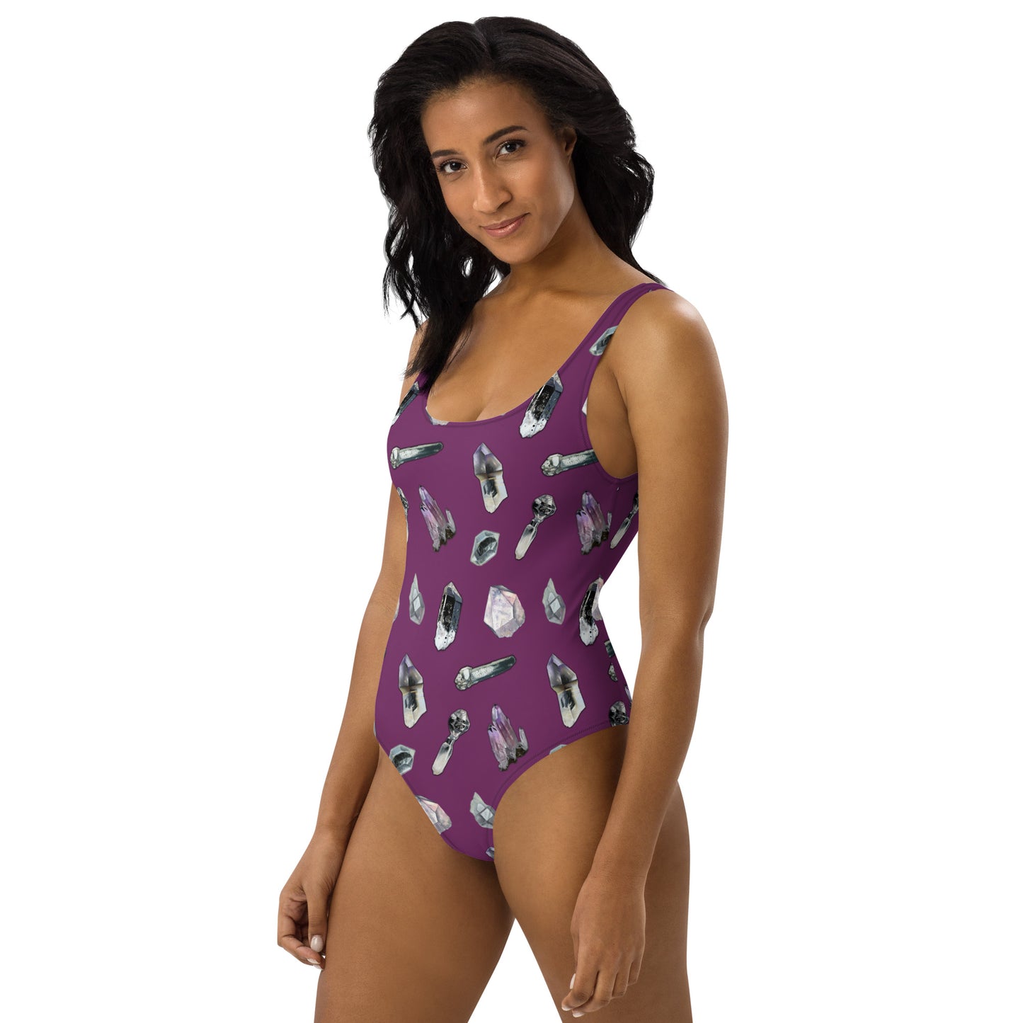 Quartz & Amethyst Tossed Print Swimsuit - Deep Plum