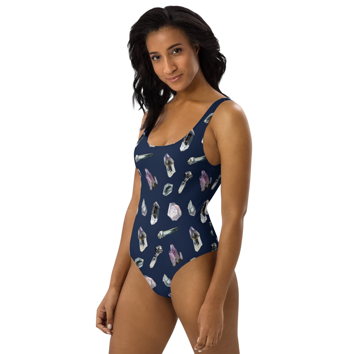 Quartz & Amethyst Tossed Print Swimsuit - Navy