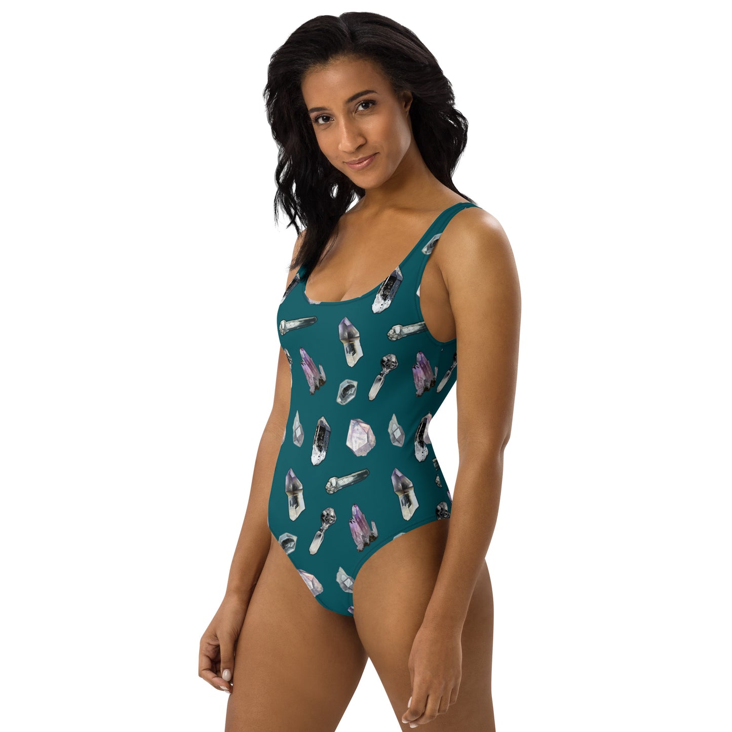 Quartz & Amethyst Tossed Print Swimsuit - Deep Teal