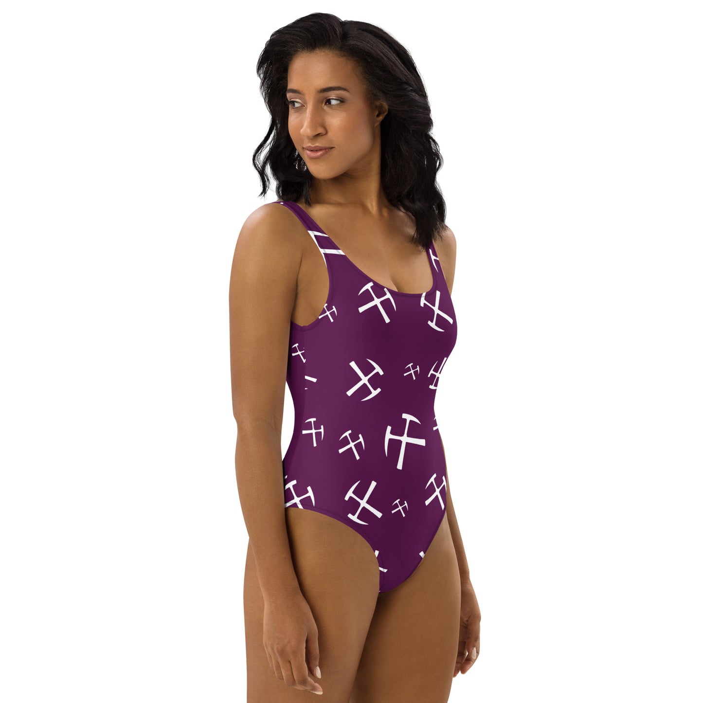 White Rockhound One-Piece Swimsuit - Deep Plum