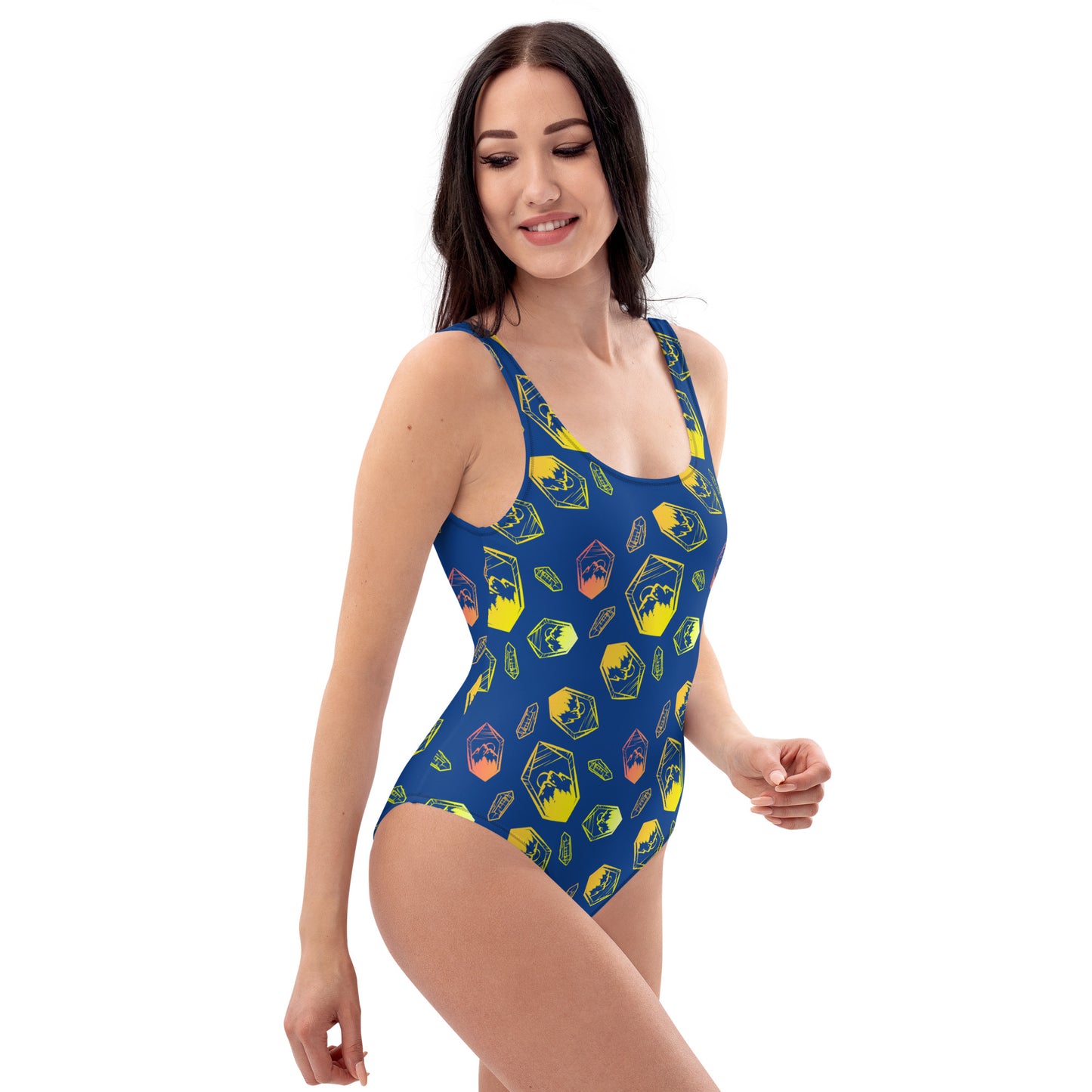 Neon Crystal Mountain One-Piece Swimsuit - Blue