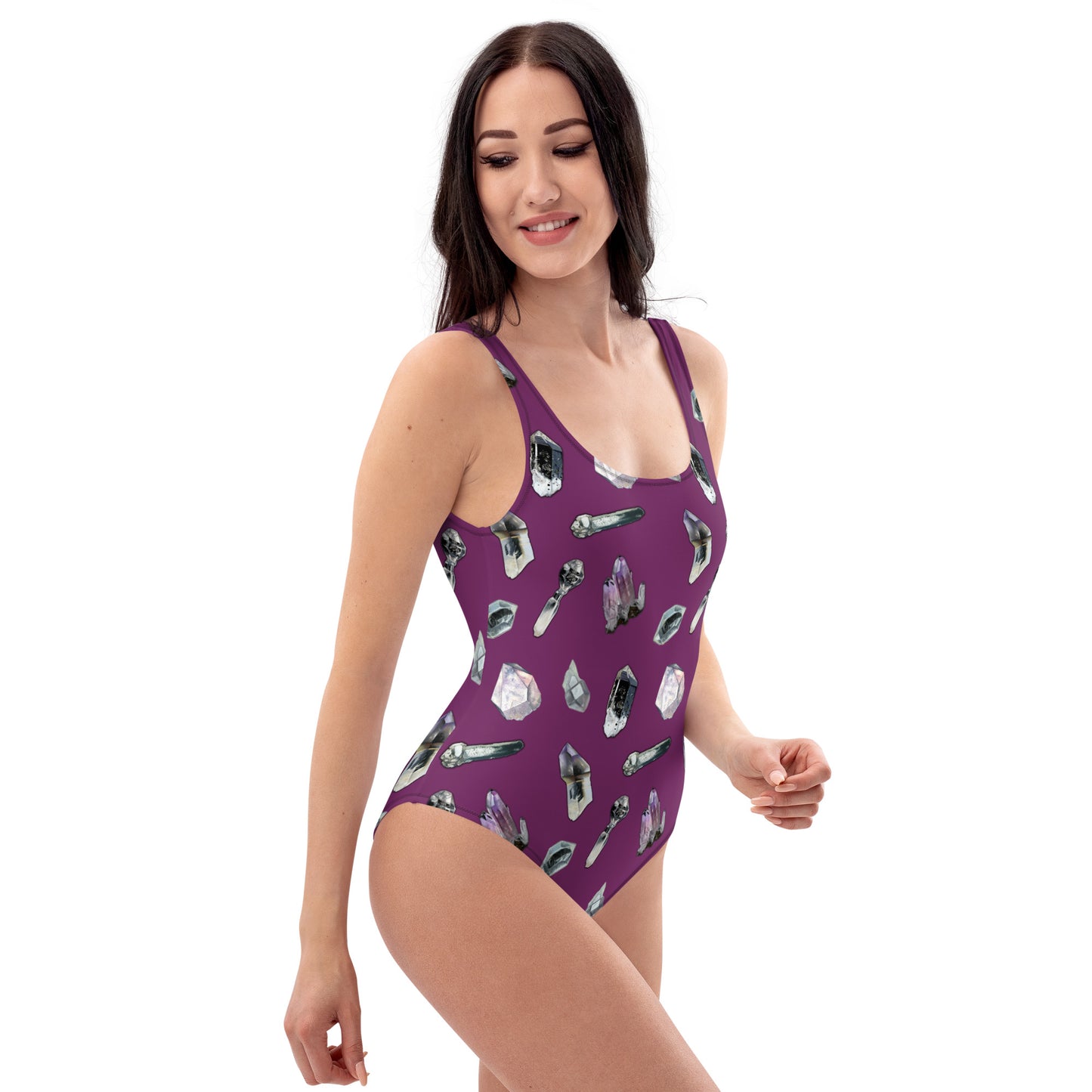 Quartz & Amethyst Tossed Print Swimsuit - Deep Plum