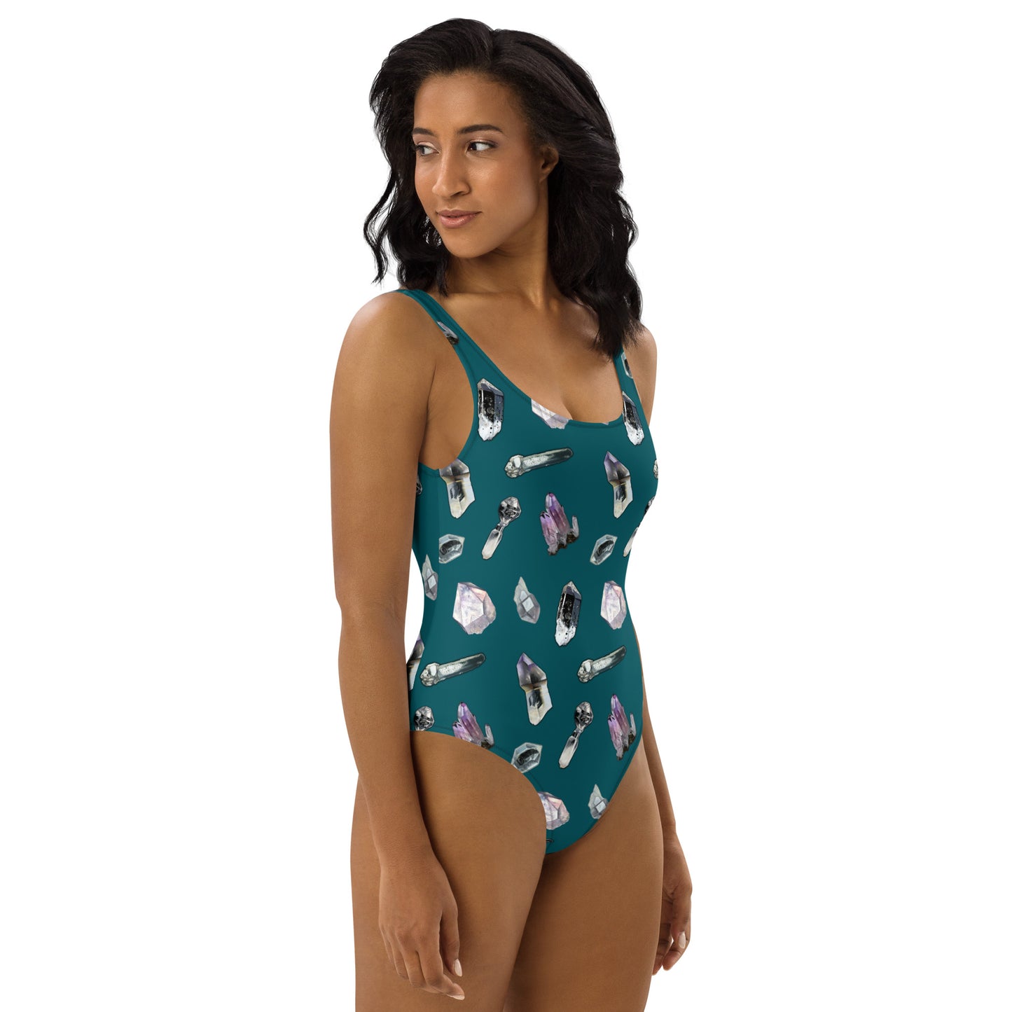 Quartz & Amethyst Tossed Print Swimsuit - Deep Teal