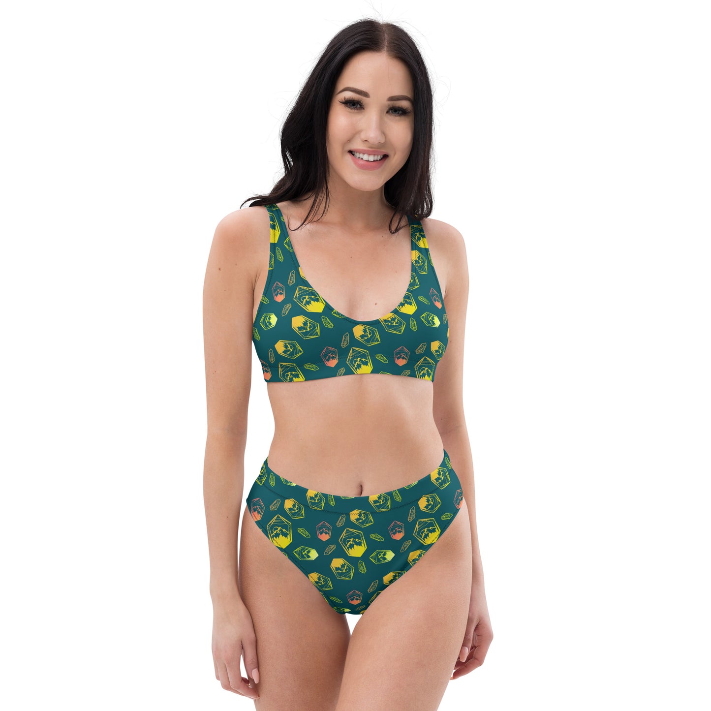 Neon Crystal Mountain high-waisted bikini - Deep Teal