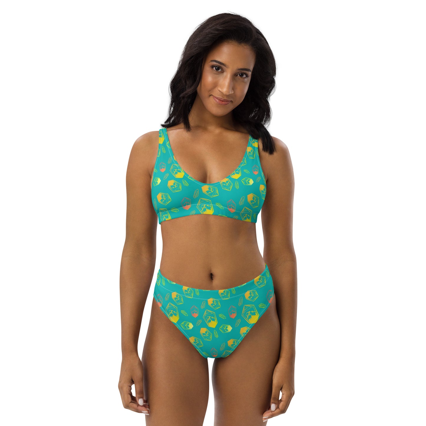 Neon Crystal Mountain high-waisted bikini - Turquoise