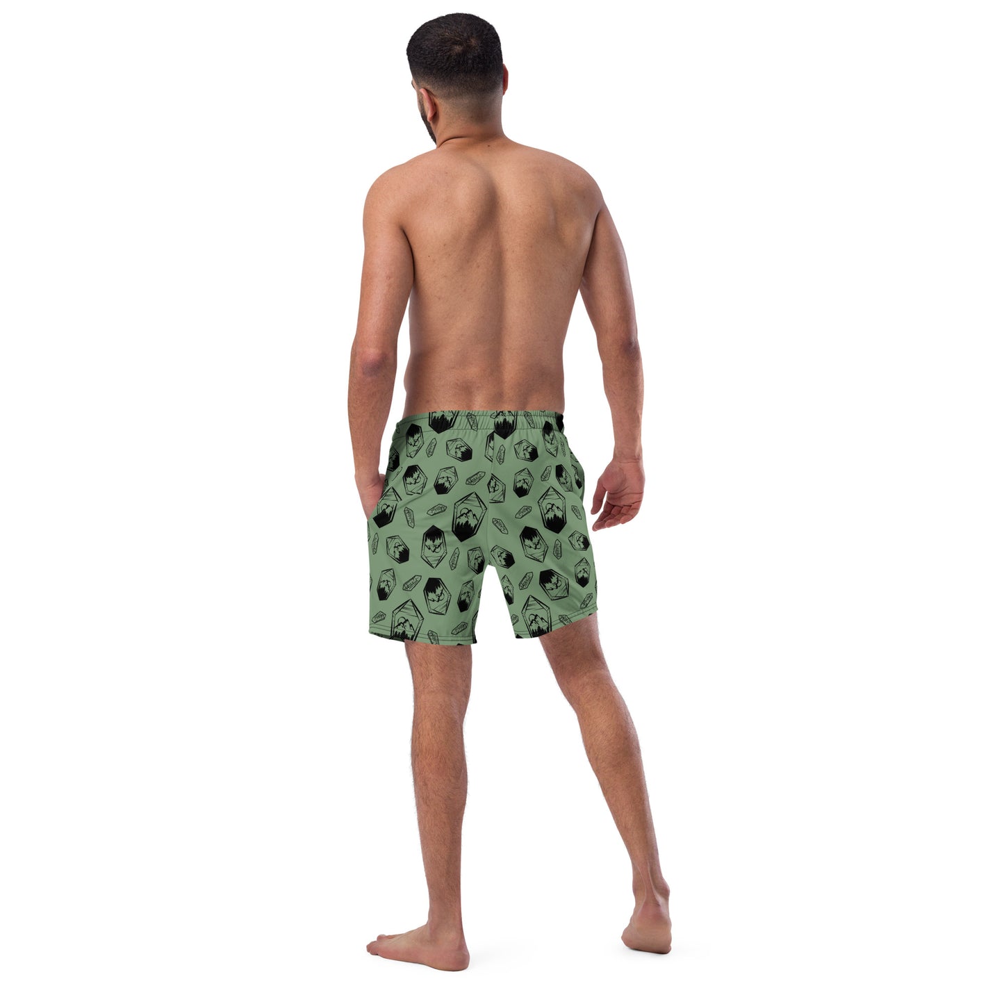 Neon Crystal Mountain Swim Trunks - Sage