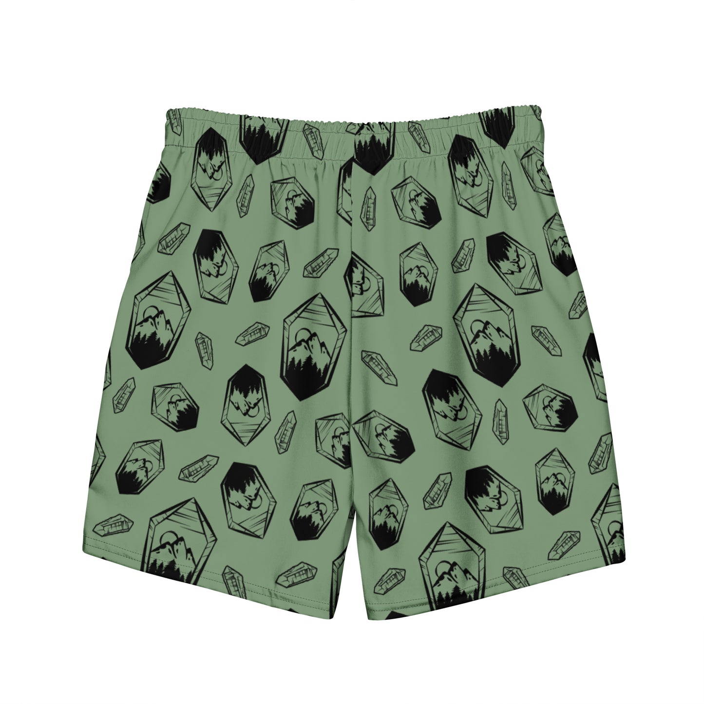 Neon Crystal Mountain Swim Trunks - Sage