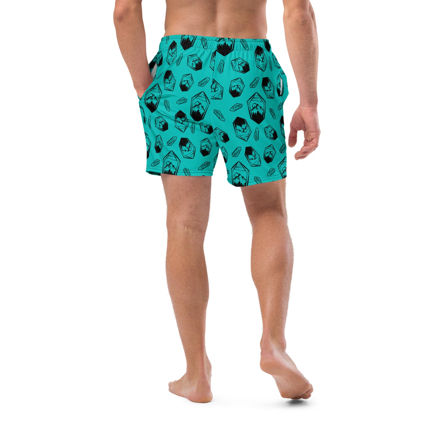 Neon Crystal Mountain Swim Trunks - Turquoise