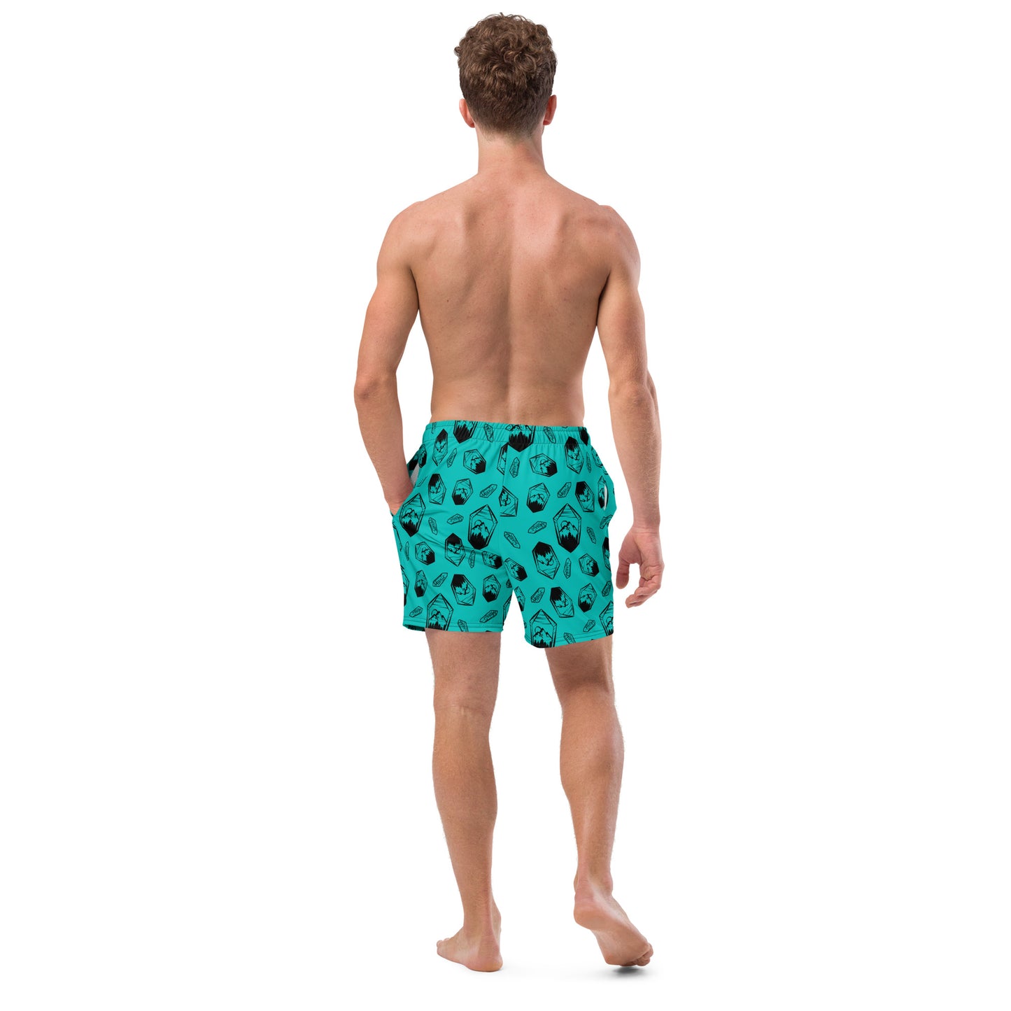 Neon Crystal Mountain Swim Trunks - Turquoise