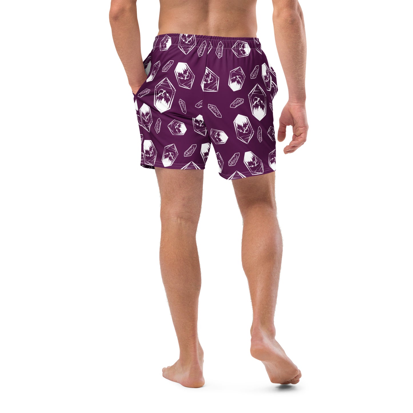 White Crystal Mountain Swim Trunks - Deep Plum