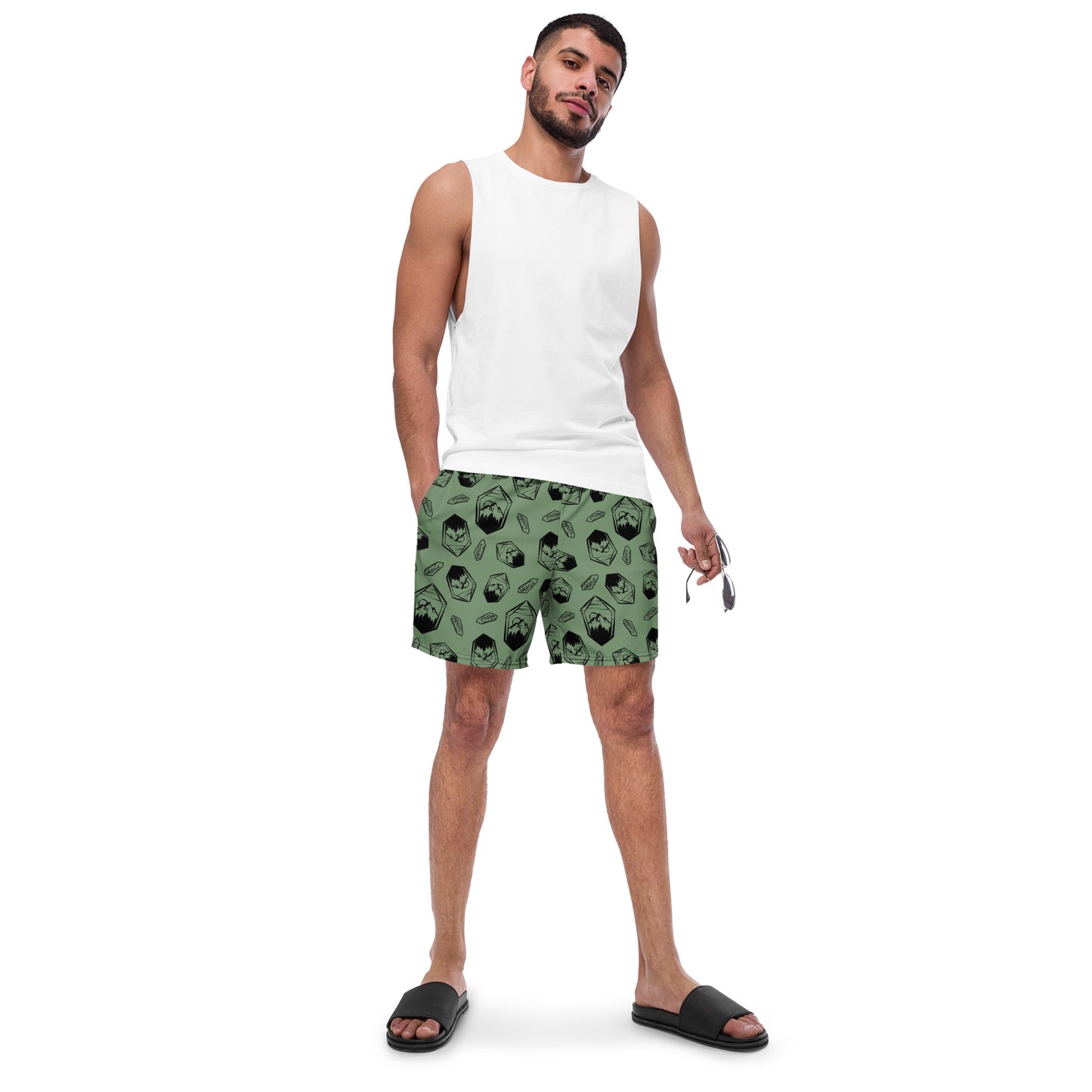 Neon Crystal Mountain Swim Trunks - Sage