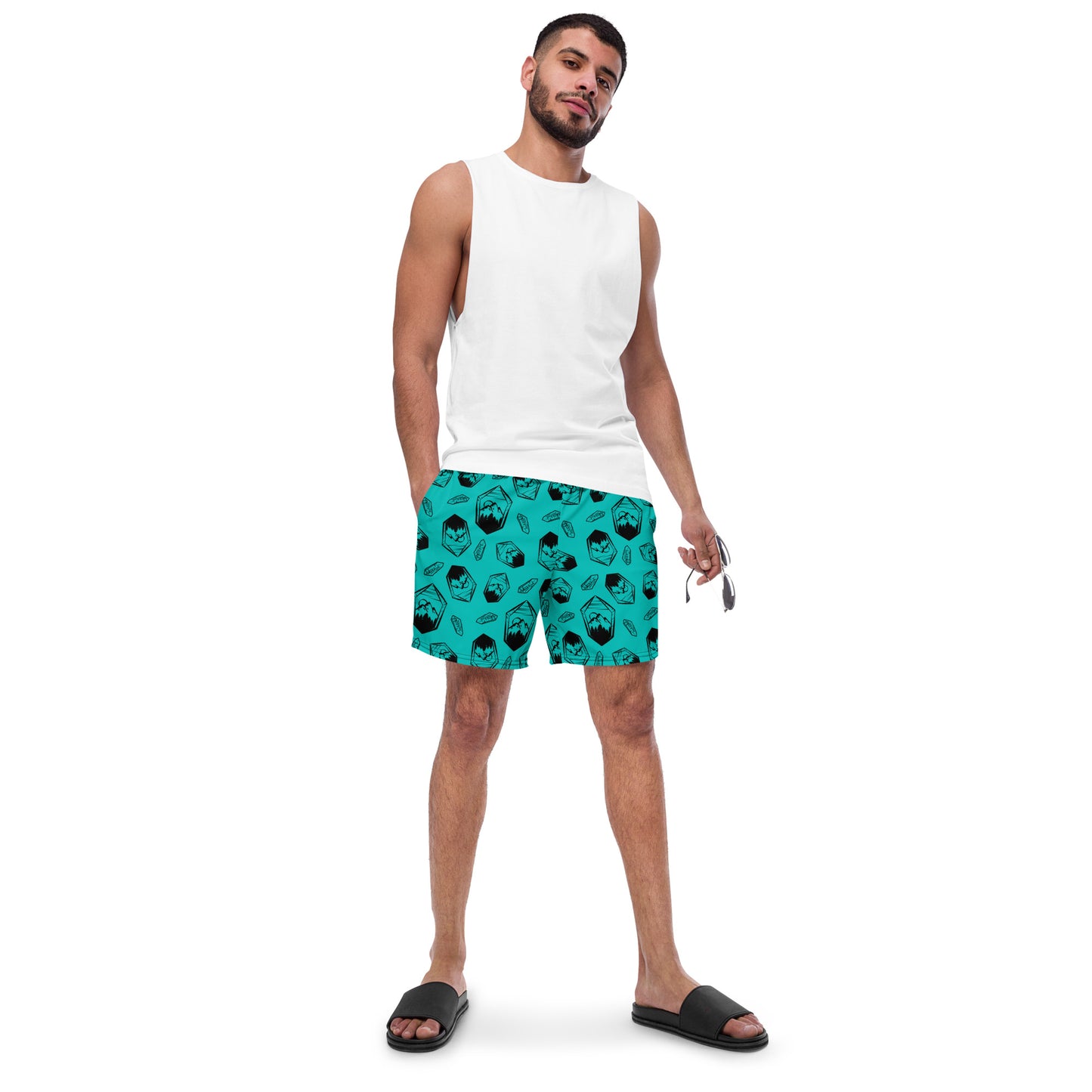 Neon Crystal Mountain Swim Trunks - Turquoise