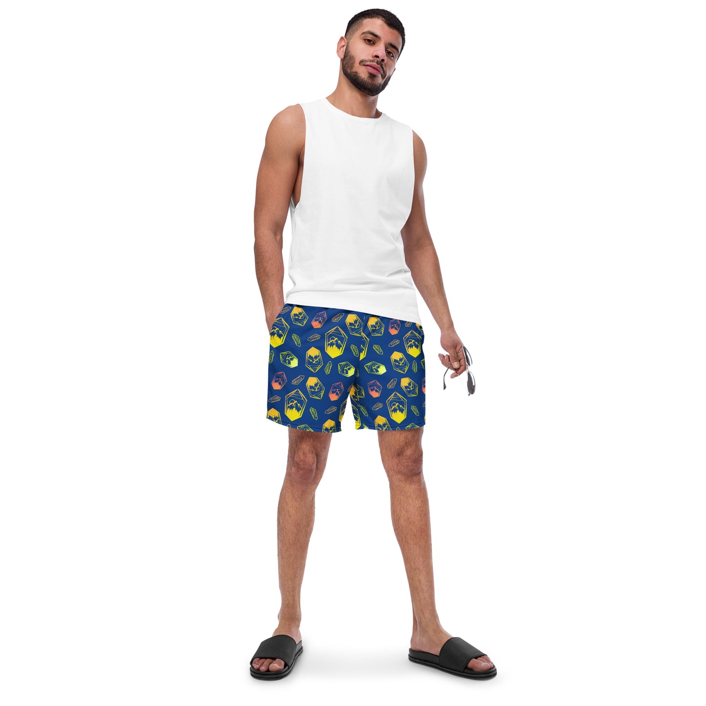 Neon Crystal Mountain Swim Trunks - Blue