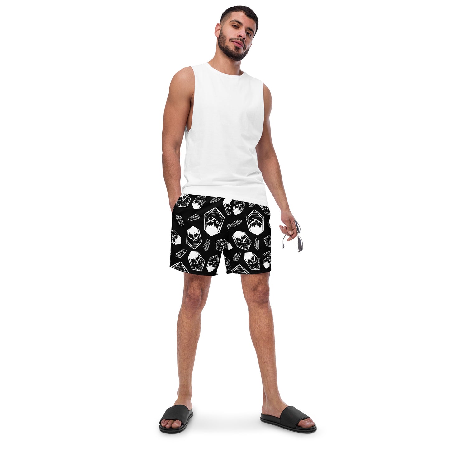 White Crystal Mountain Swim Trunks - Black