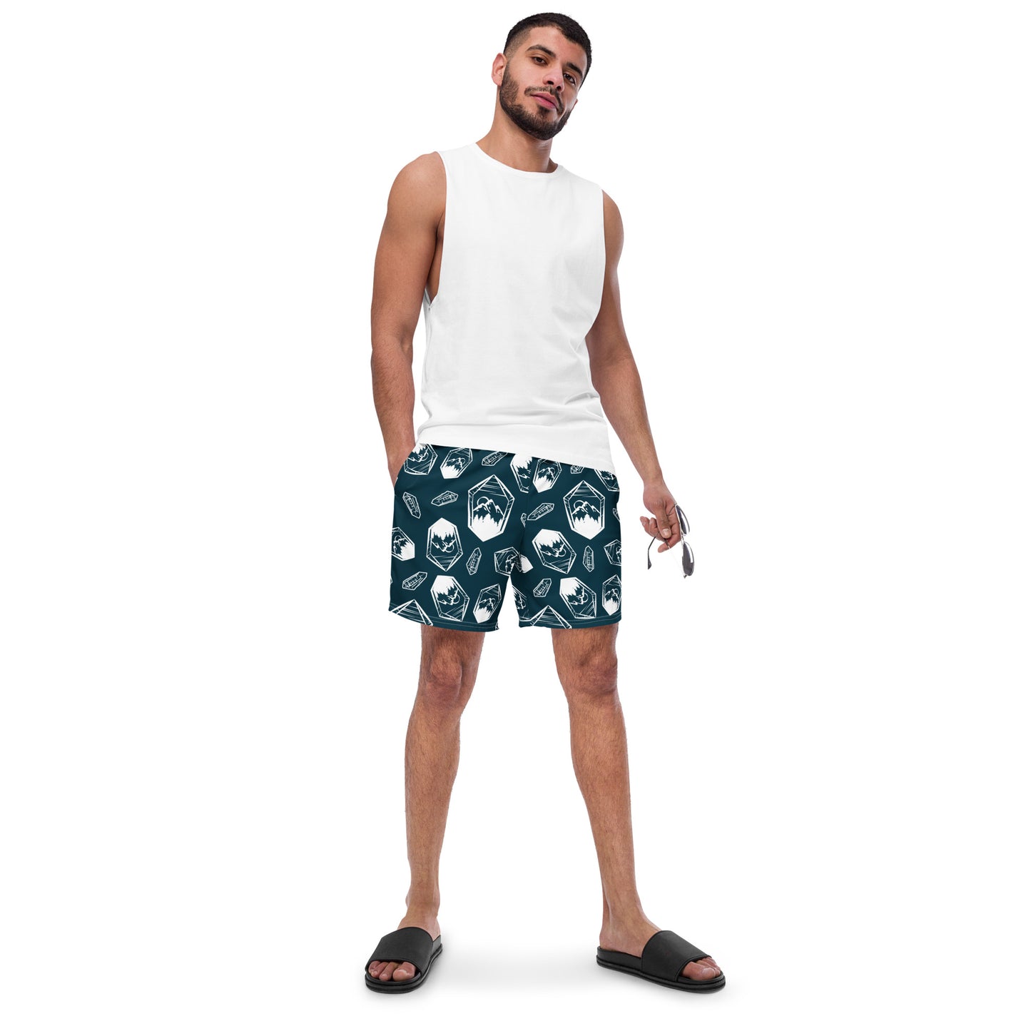 White Crystal Mountain Swim Trunks - Deep Teal