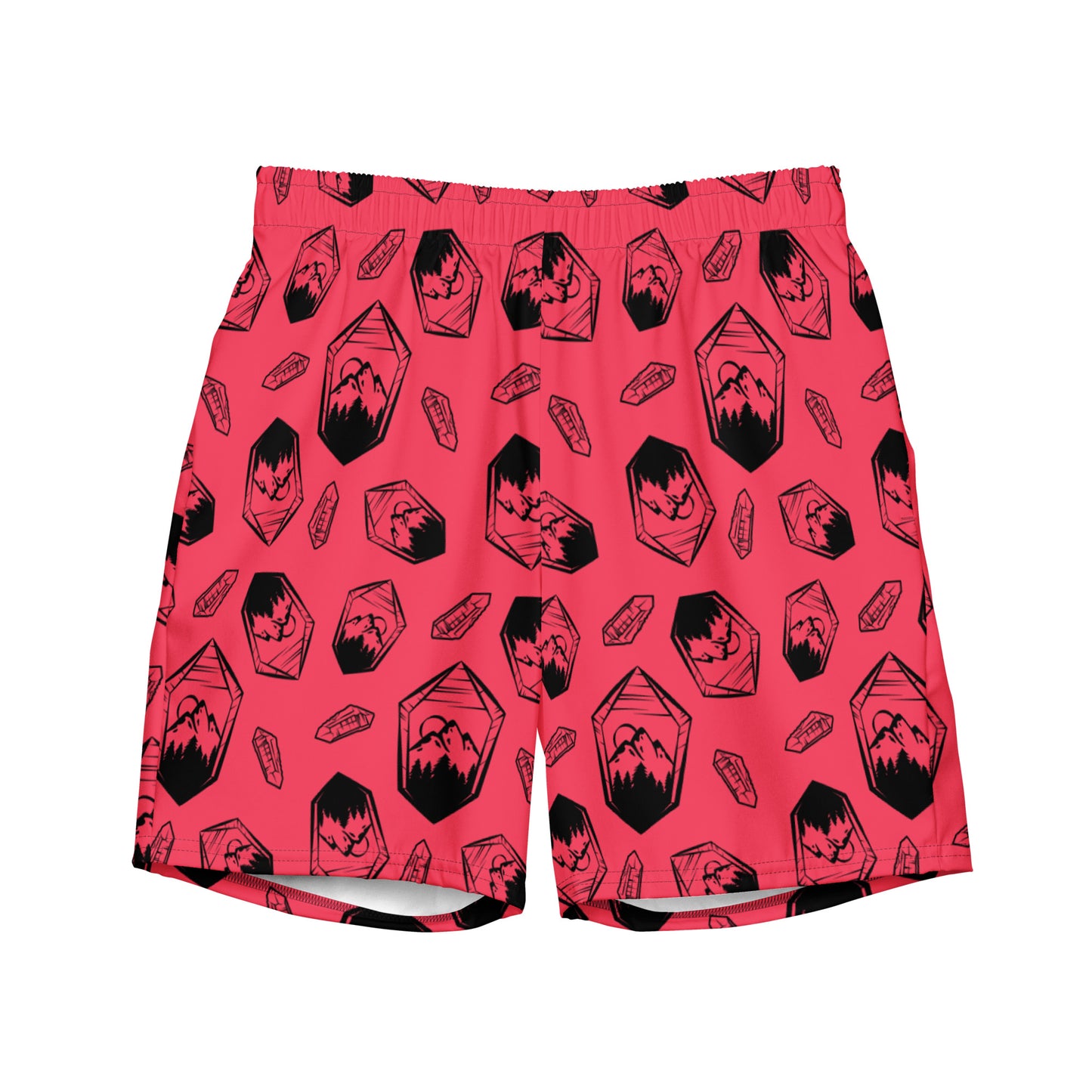 Neon Crystal Mountain Swim Trunks - Radical Red