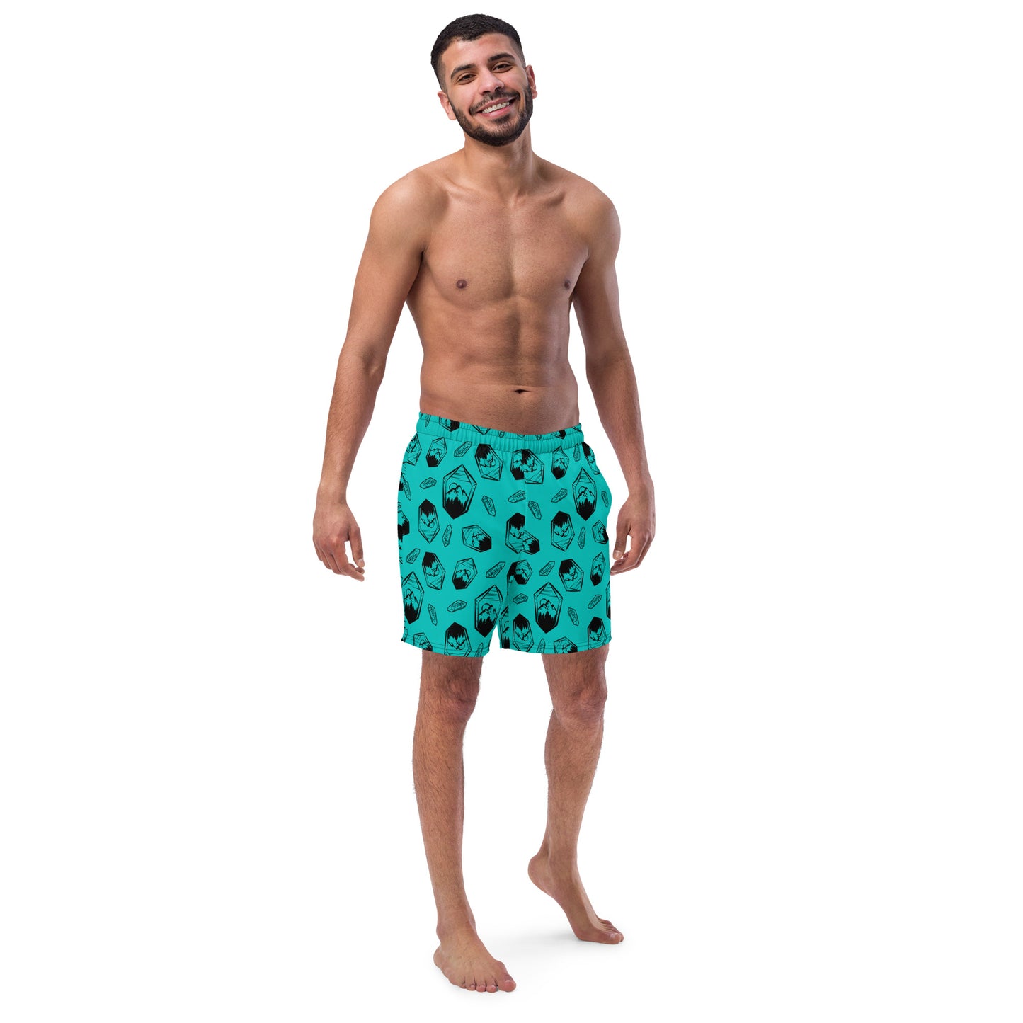 Neon Crystal Mountain Swim Trunks - Turquoise