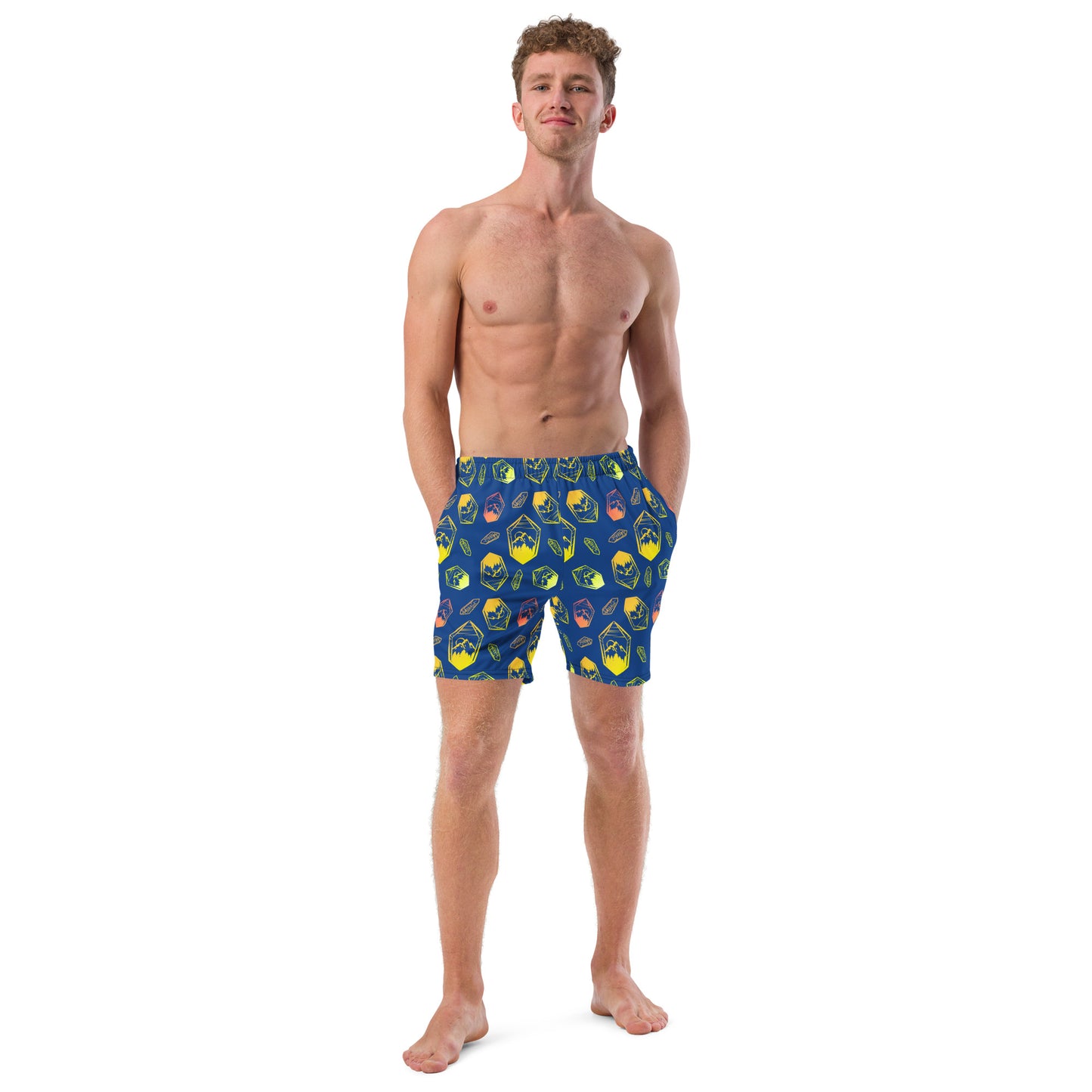 Neon Crystal Mountain Swim Trunks - Blue