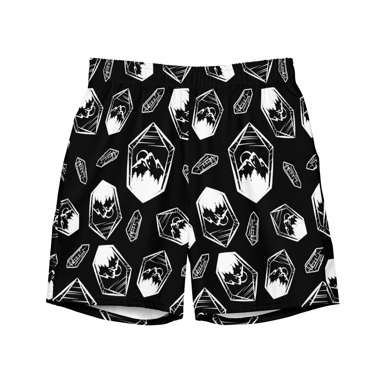 White Crystal Mountain Swim Trunks - Black