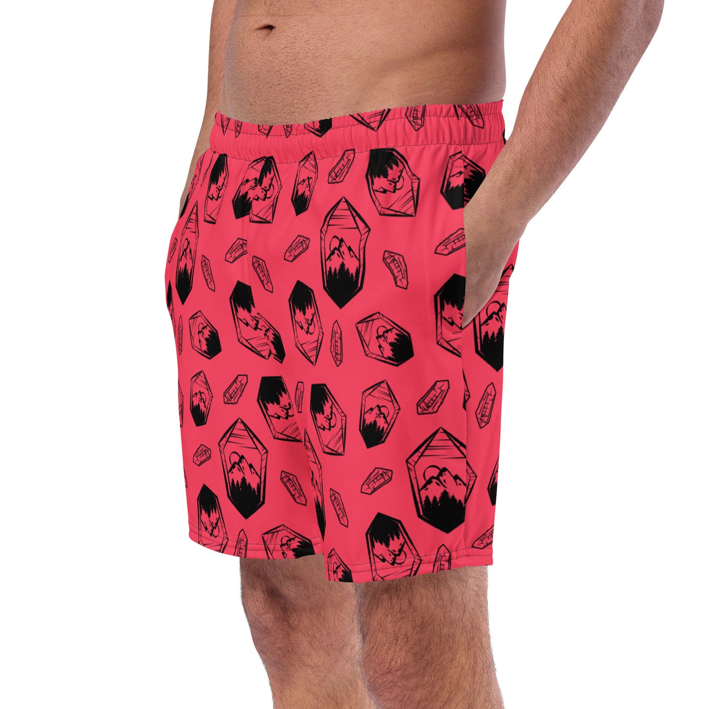 Neon Crystal Mountain Swim Trunks - Radical Red