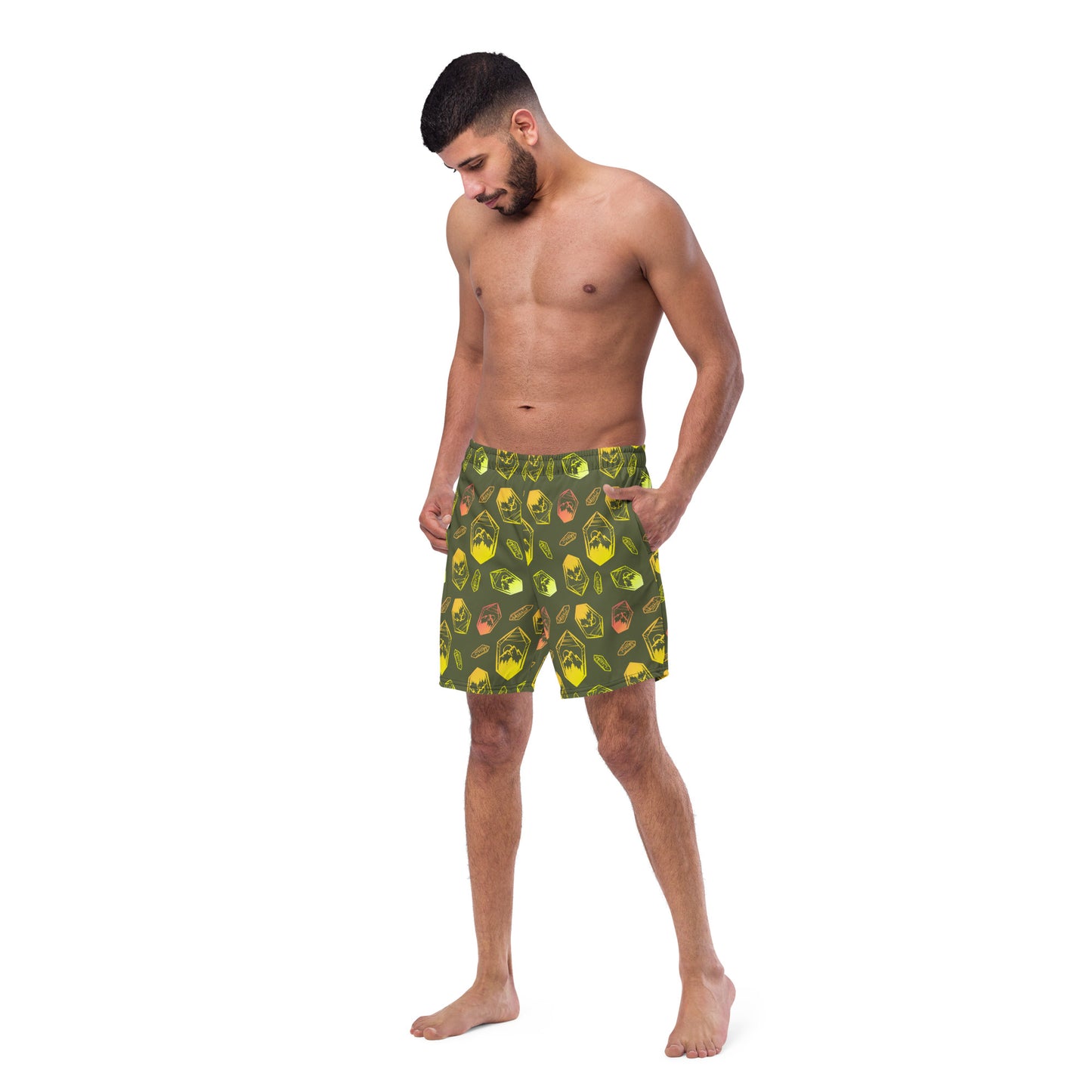 Neon Crystal Mountain Swim Trunks - Saratoga Green