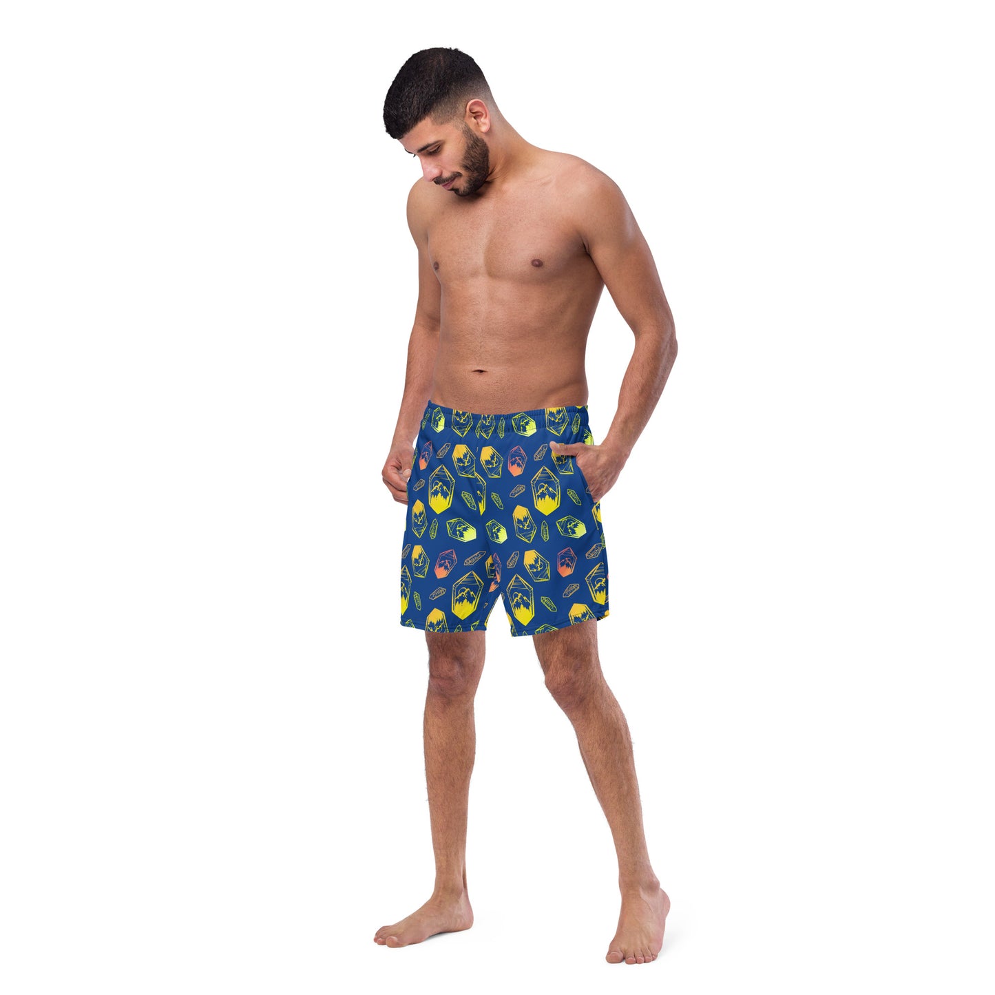 Neon Crystal Mountain Swim Trunks - Blue