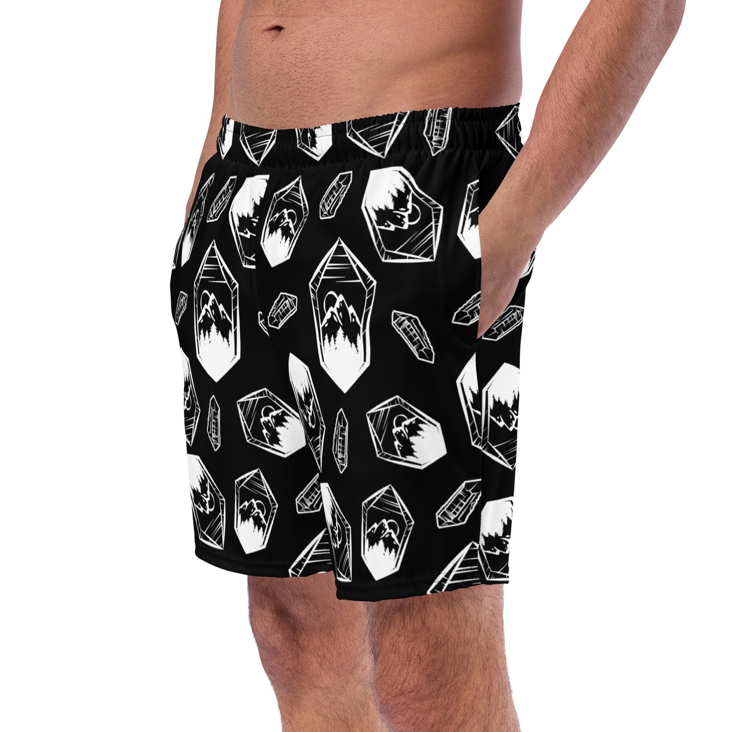 White Crystal Mountain Swim Trunks - Black