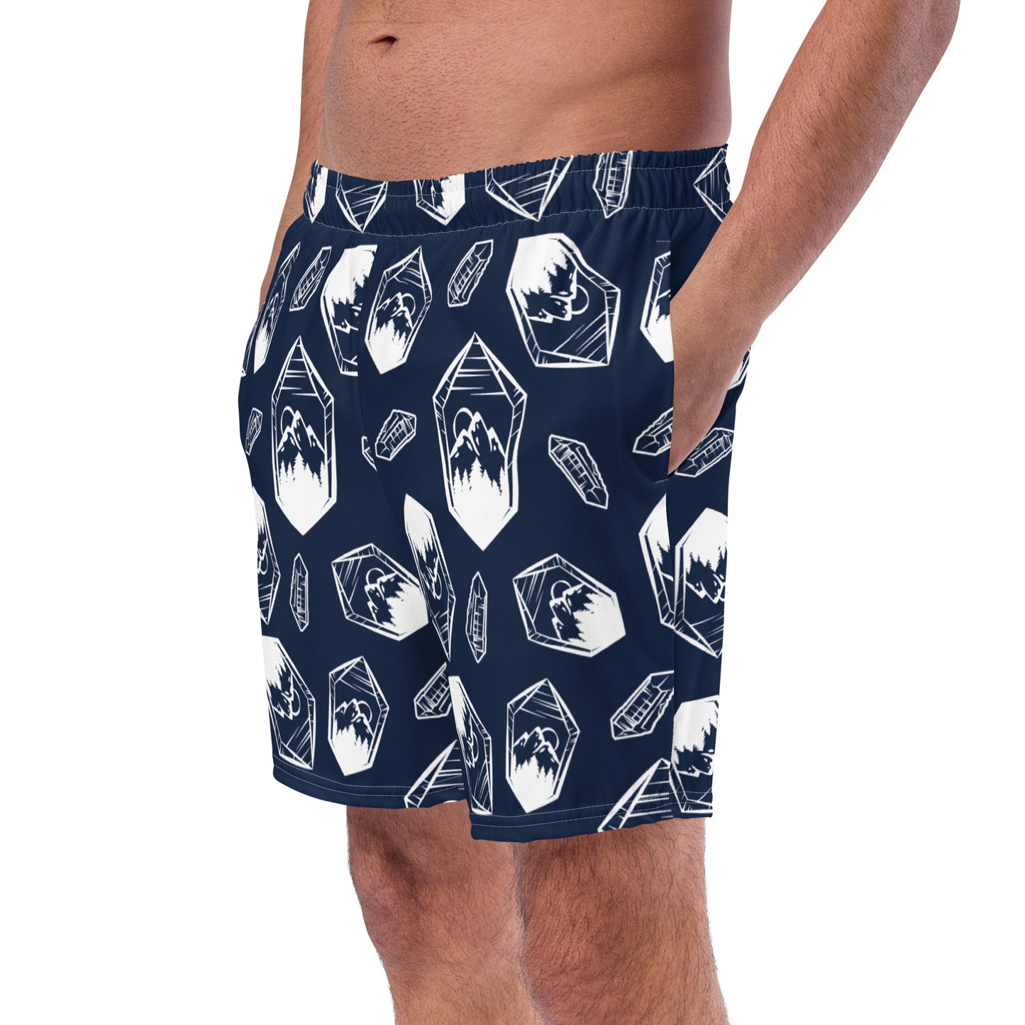 White Crystal Mountain Swim Trunks - Navy