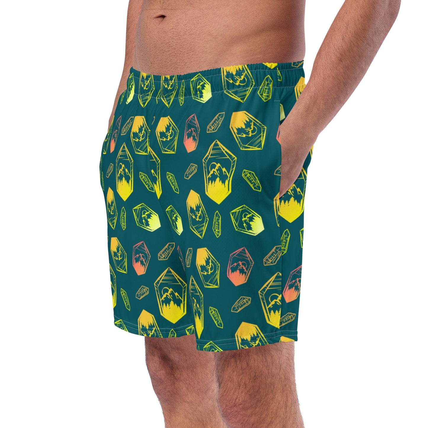 Neon Crystal Mountain Swim Trunks - Deep Teal