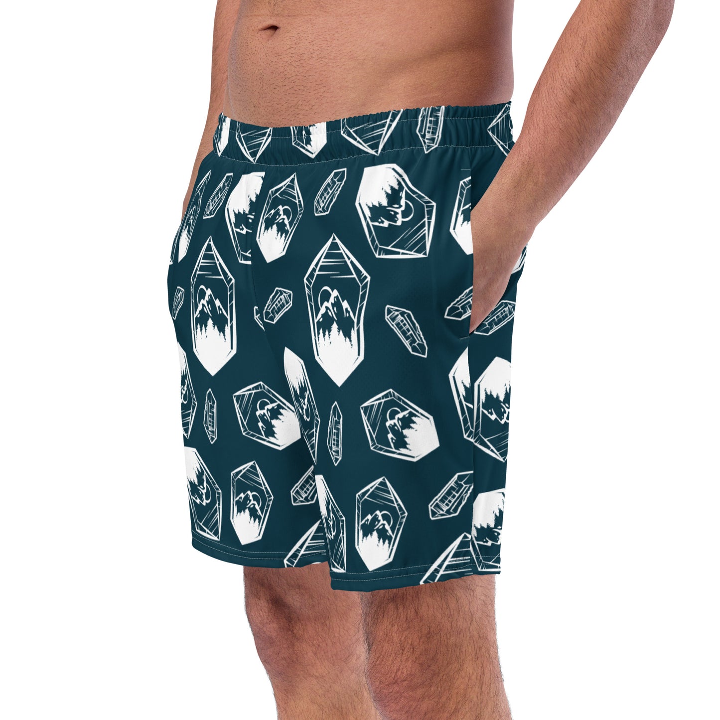 White Crystal Mountain Swim Trunks - Deep Teal