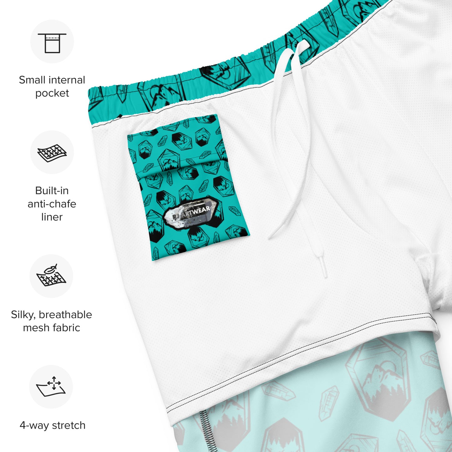 Neon Crystal Mountain Swim Trunks - Turquoise