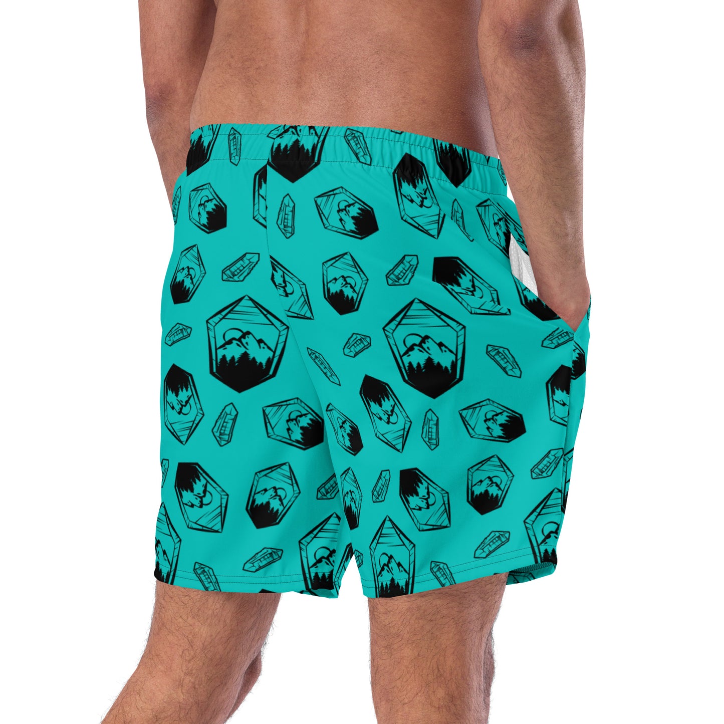 Neon Crystal Mountain Swim Trunks - Turquoise