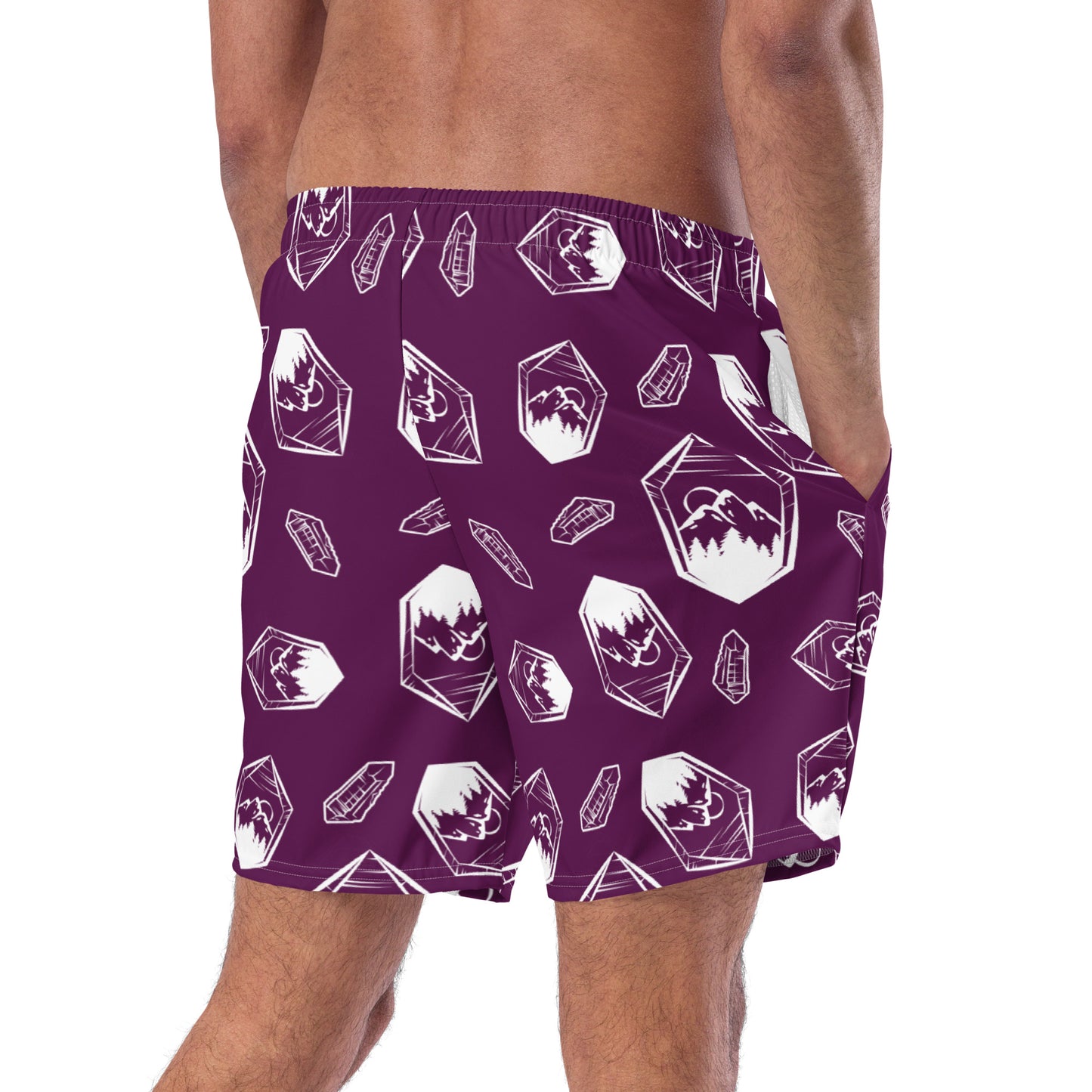 White Crystal Mountain Swim Trunks - Deep Plum