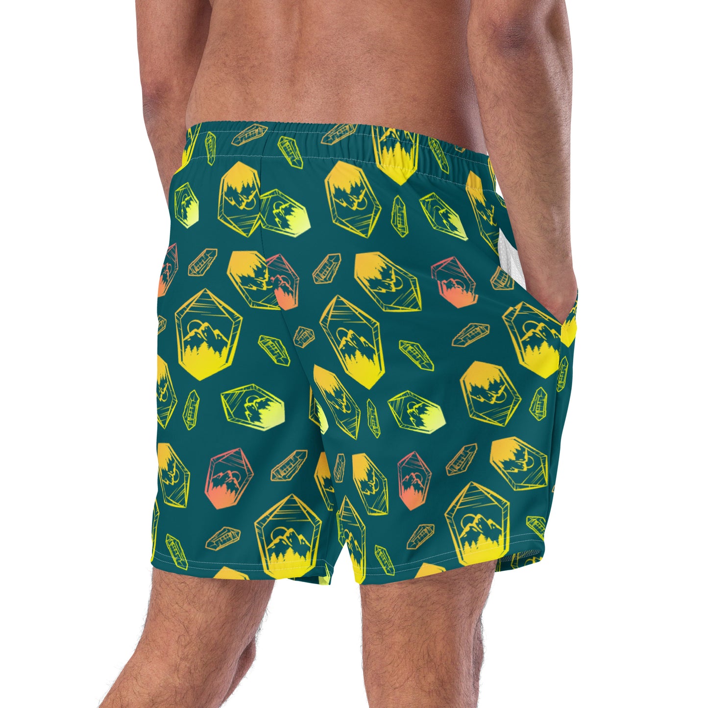 Neon Crystal Mountain Swim Trunks - Deep Teal