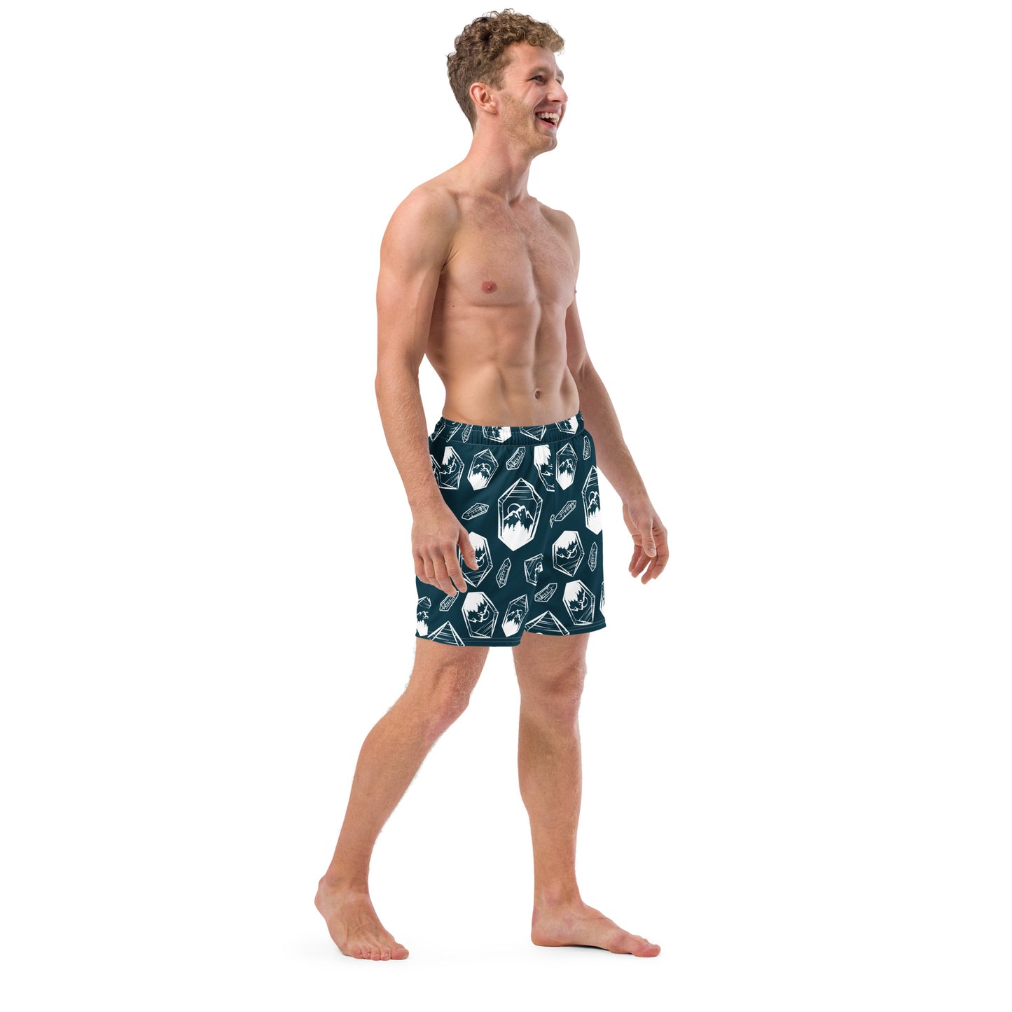 White Crystal Mountain Swim Trunks - Deep Teal