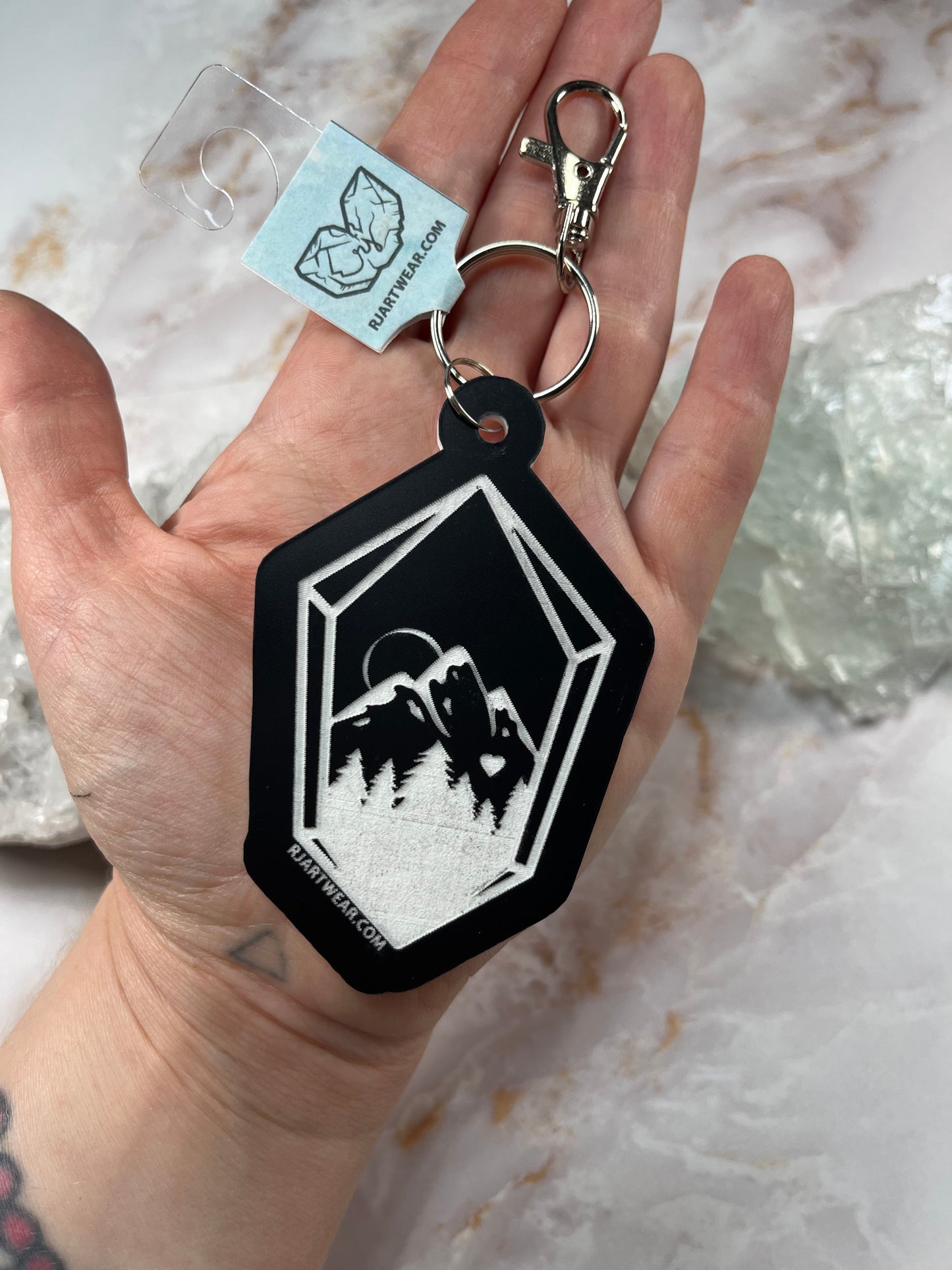 Crystal Mountain Rockhound Keychain - Black & White  Acrylic