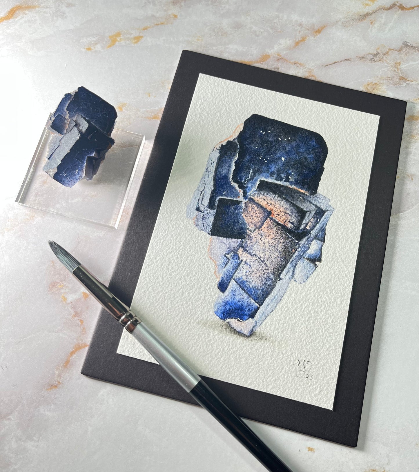 Inky Blue English Fluorite Watercolor and Specimen Set