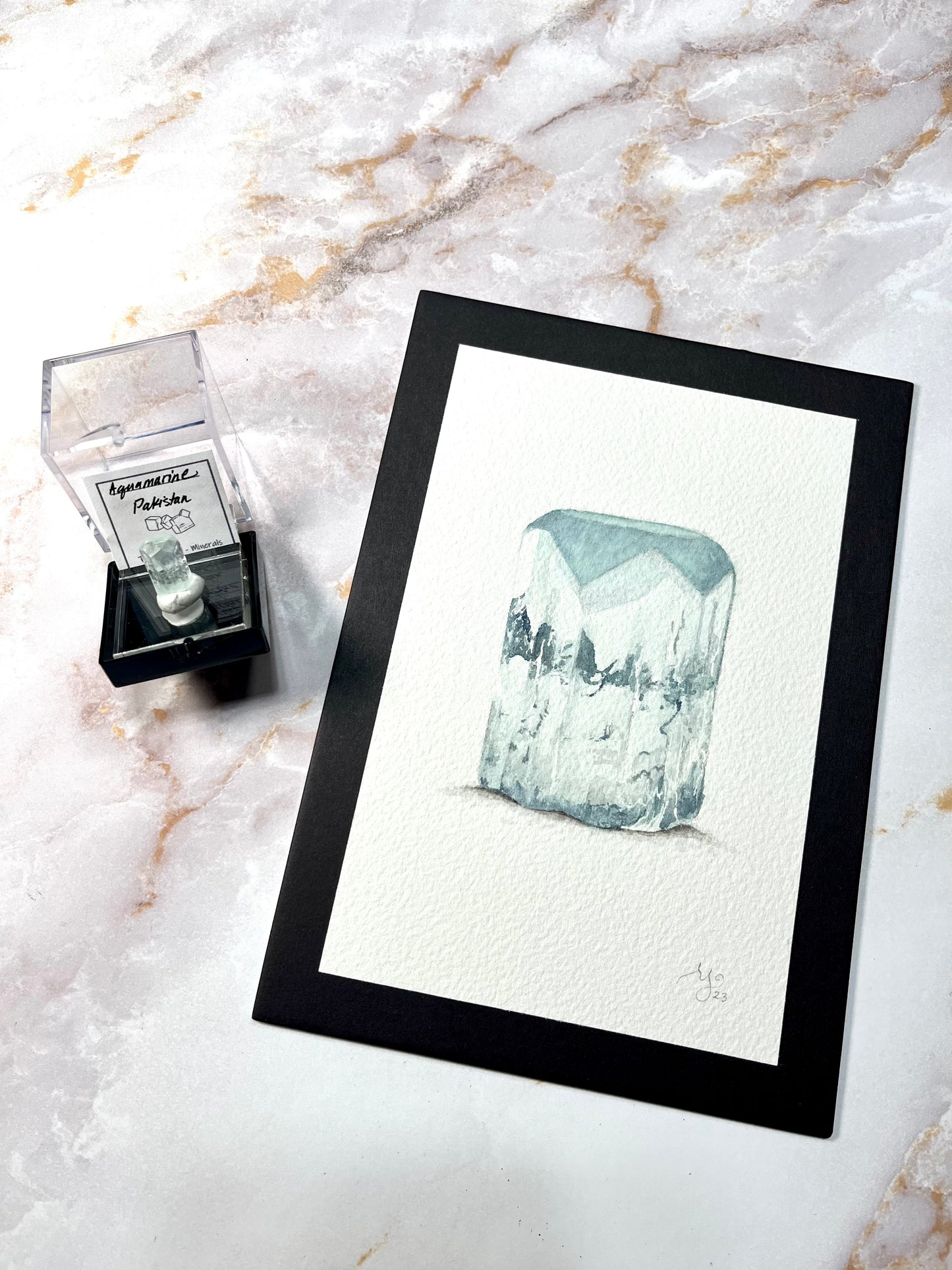 Aquamarine with Watercolor painting.